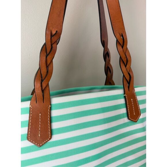 Dooney & Bourke Striped Nylon Sullivan Shopper Tote In Mint green, White, & Blue - Picture 4 of 11